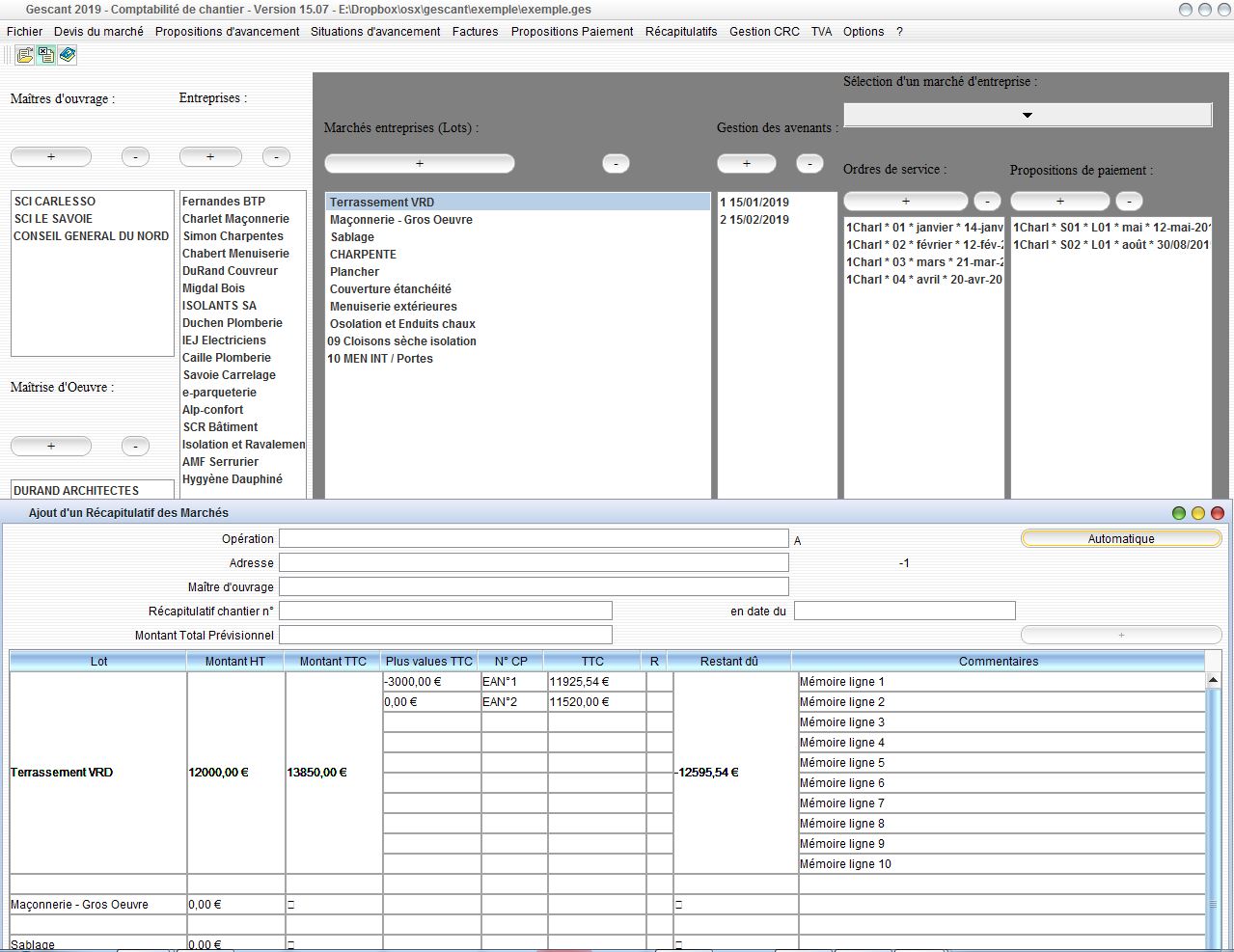 mise à jour 15.07 de la gestion de chantier pour Mac OS X et PC Windows