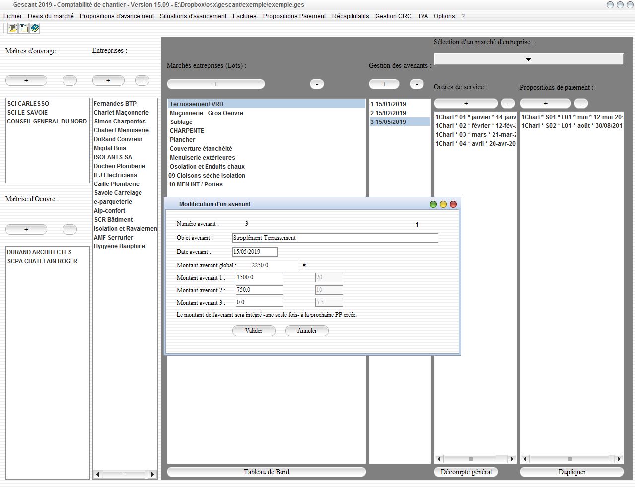 avenants dans la gestion de chantier Gescant pour Mac et PC