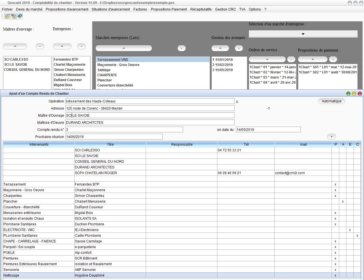 nouvelle version de la gestion de chantier Gescant pour Mac et PC v15.09