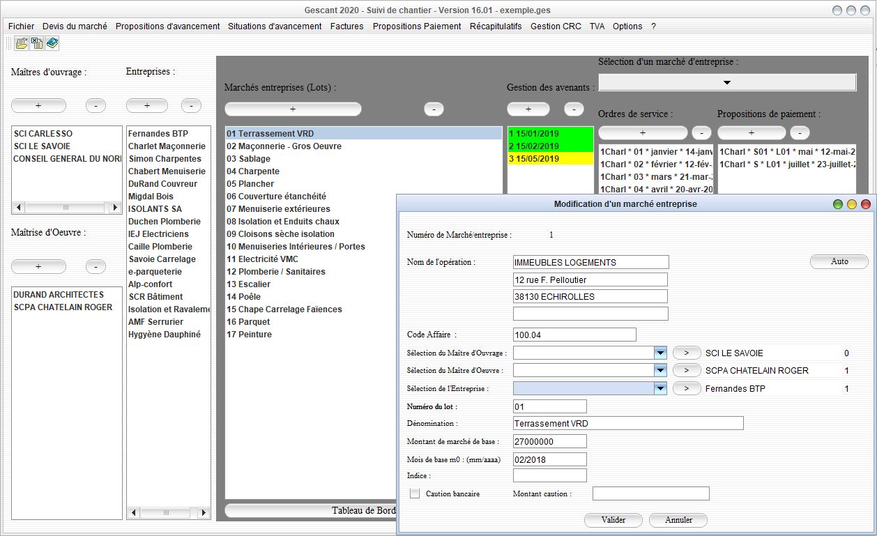 suivi de chantier Gescant 2020 pour Mac et PC v16.01