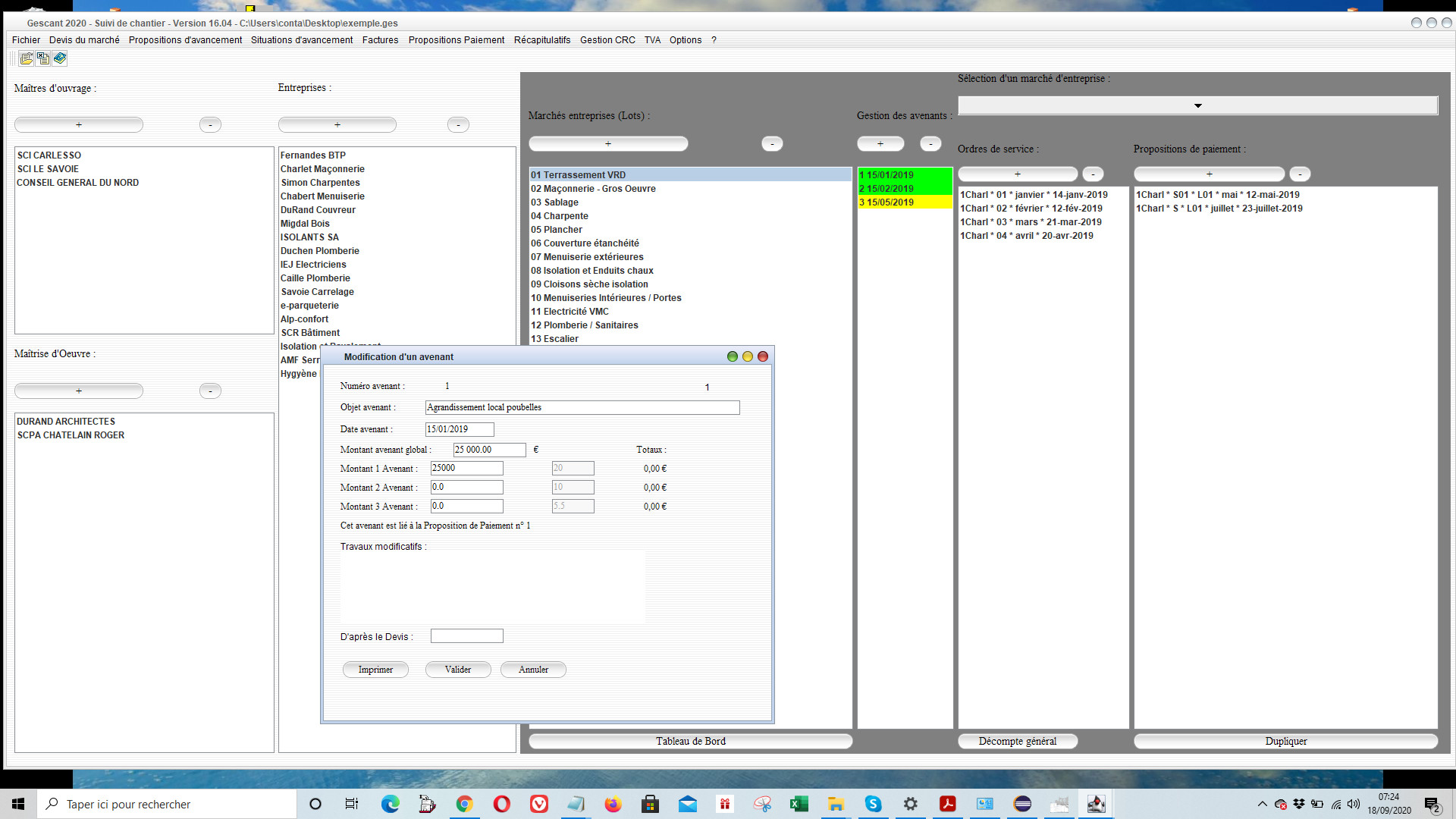 avenants dans la gestion et suivi de chantier Gescant mac et pc v16.04 