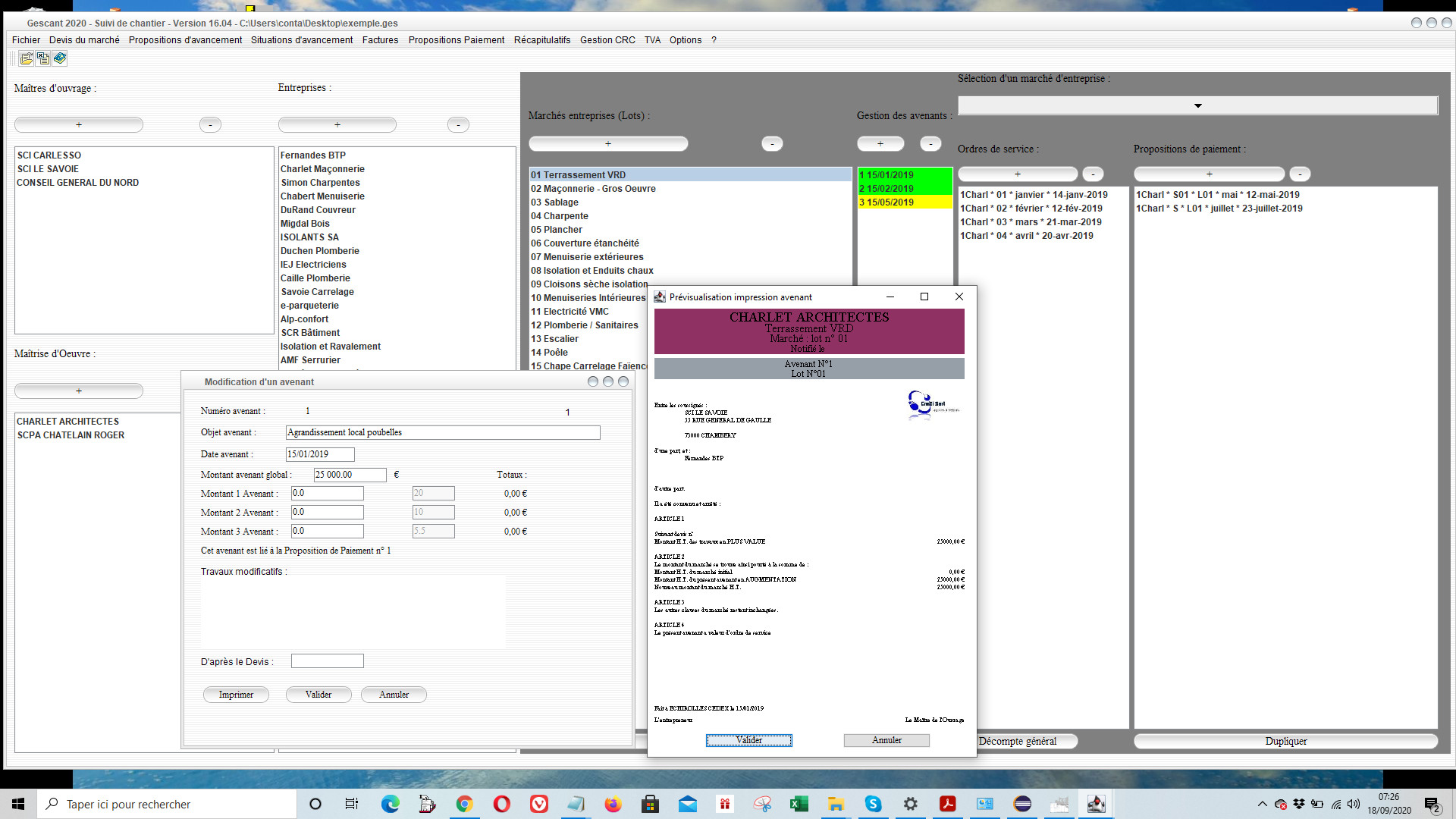nouveau modèle d'avenant dans le logiciel de gestion et de suivi de chantier Gescant 16.04 Mac et PC
