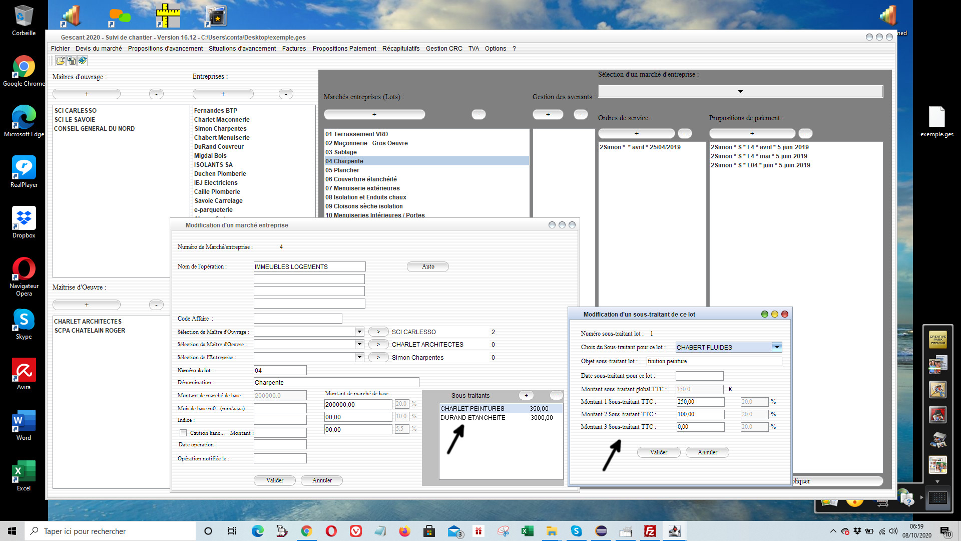 nouvelle gestion des sous-traitants du lot dans le suivi de chantier Gescant mac et pc 16.12