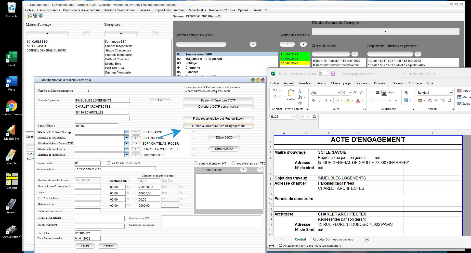 Acte d'engagement dans les lots des marchés du Suivi de Chantier Gescant Mac et PC v18.03