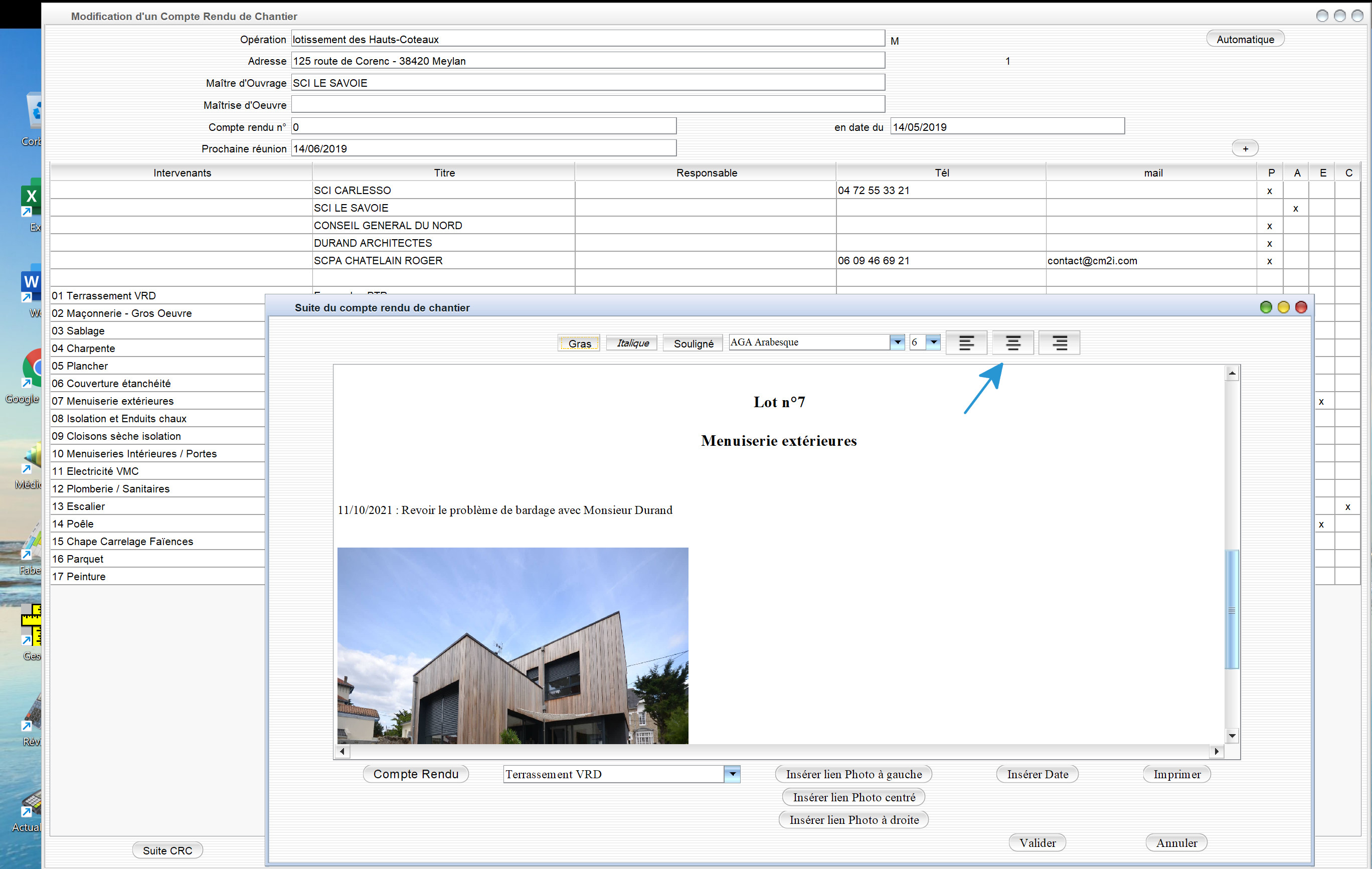 Nouvelle gestion de l'alignement des paragraphes dans l'éditeur de compte rendu de chantier Gescant Mac et PC 18.02