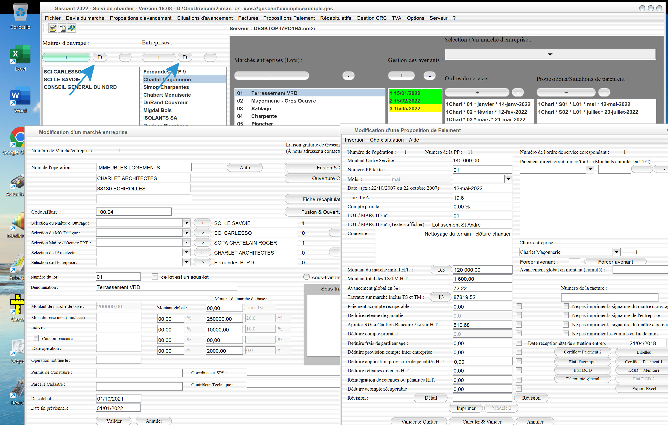 nouvelles fonctions de duplication des entreprises des sous-traitants des maîtres d'ouvrages des maîtres d'oeuvre dans le  logiciel de suivi gestion de chantier Gescant Mac et PC v18.08