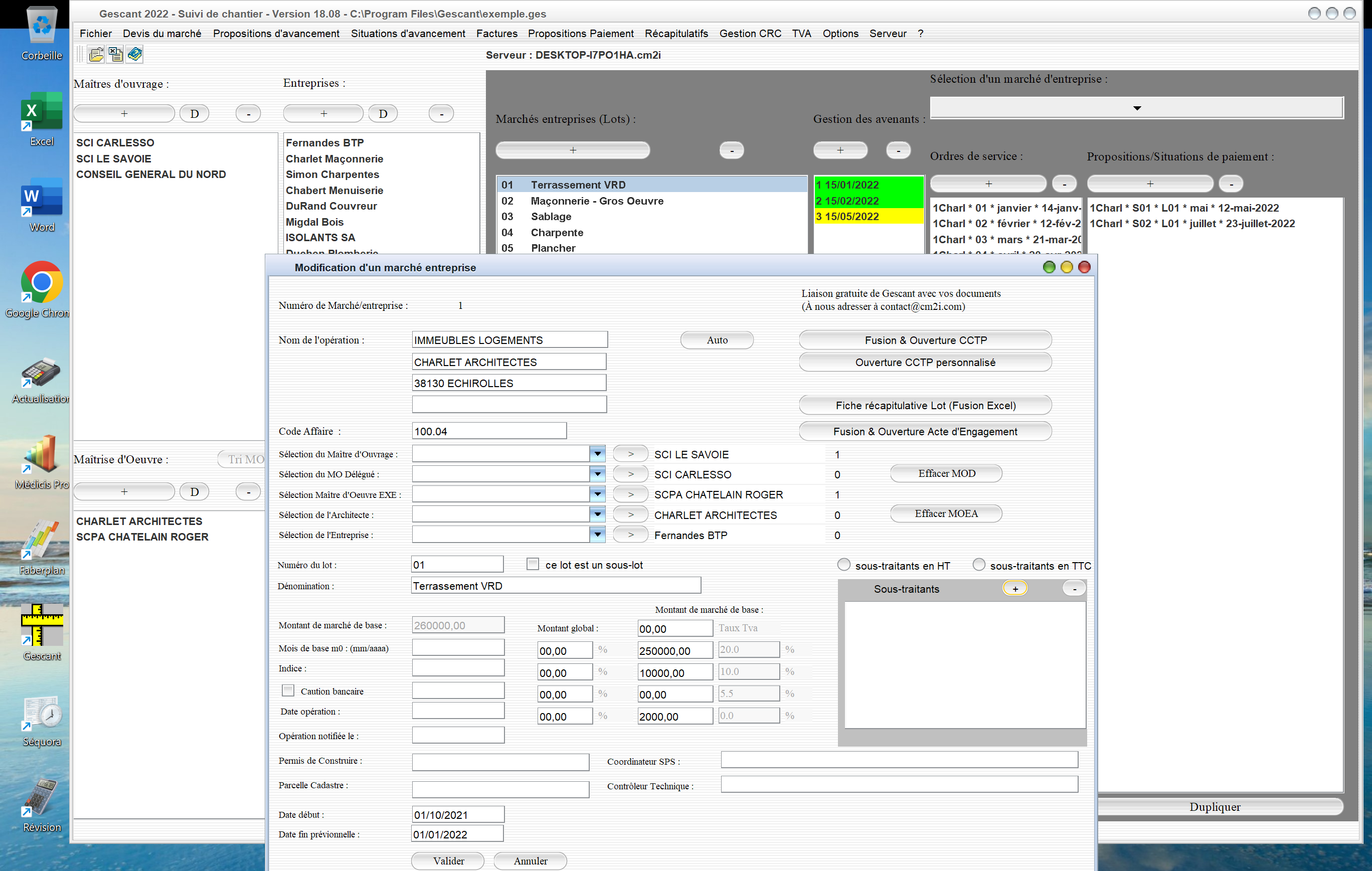 Gestion des lots dans le logiciel de suivi de chantier Gescant pour Mac OS X et PC Windows