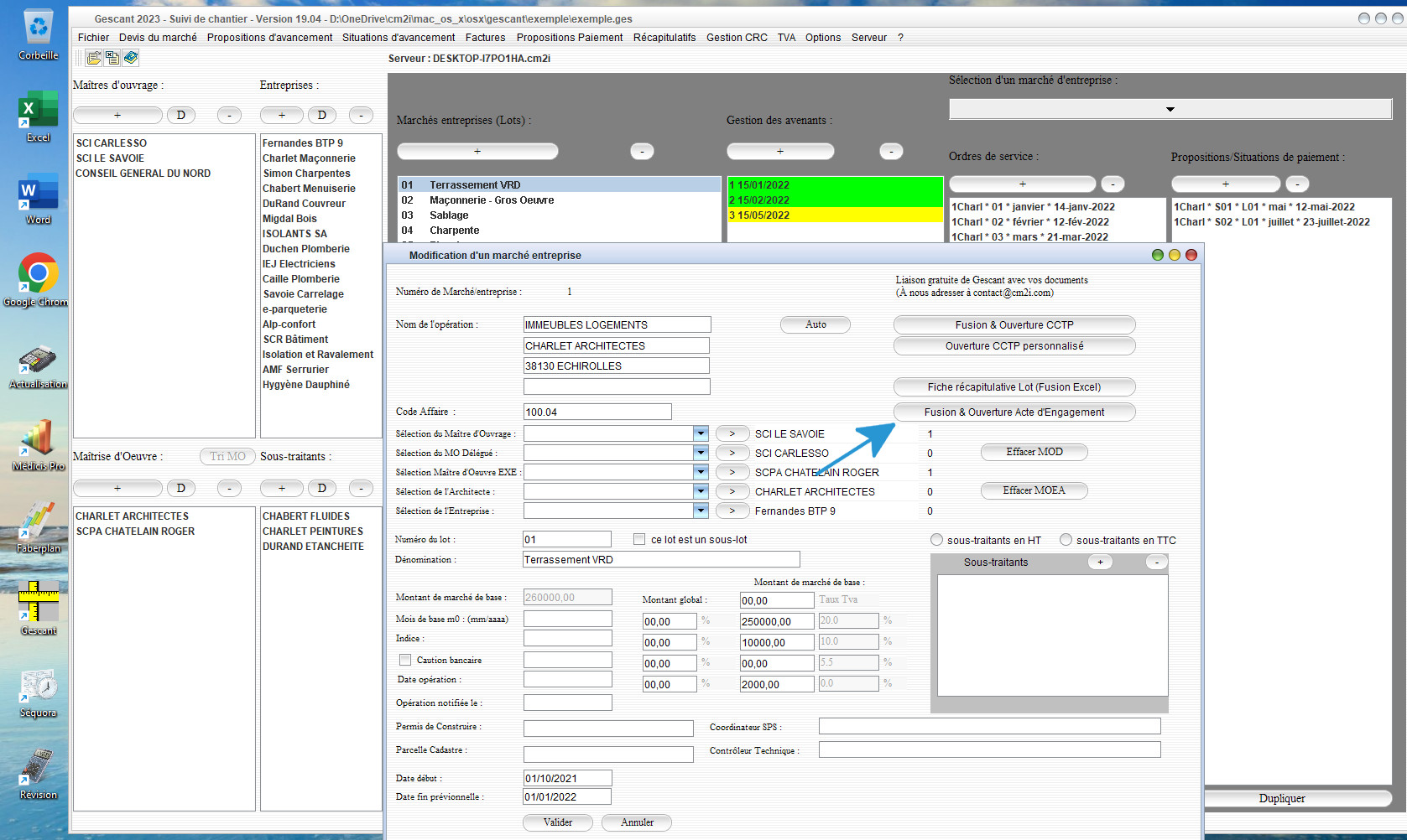 amélioration de la gestion des lots avec l'acte d'engagement dans le logiciel de suivi de chantier Gescant Mac et PC v19.04