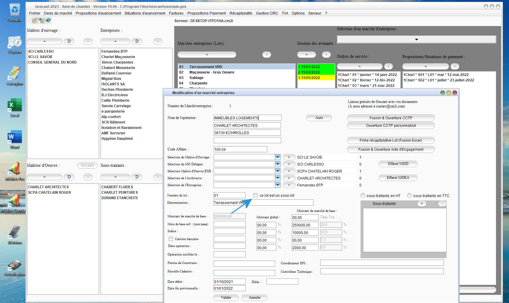 amélioration de la gestion des sous-lots du marché dans le logiciel de suivi de chantier Gescant Mac et PC v19.06