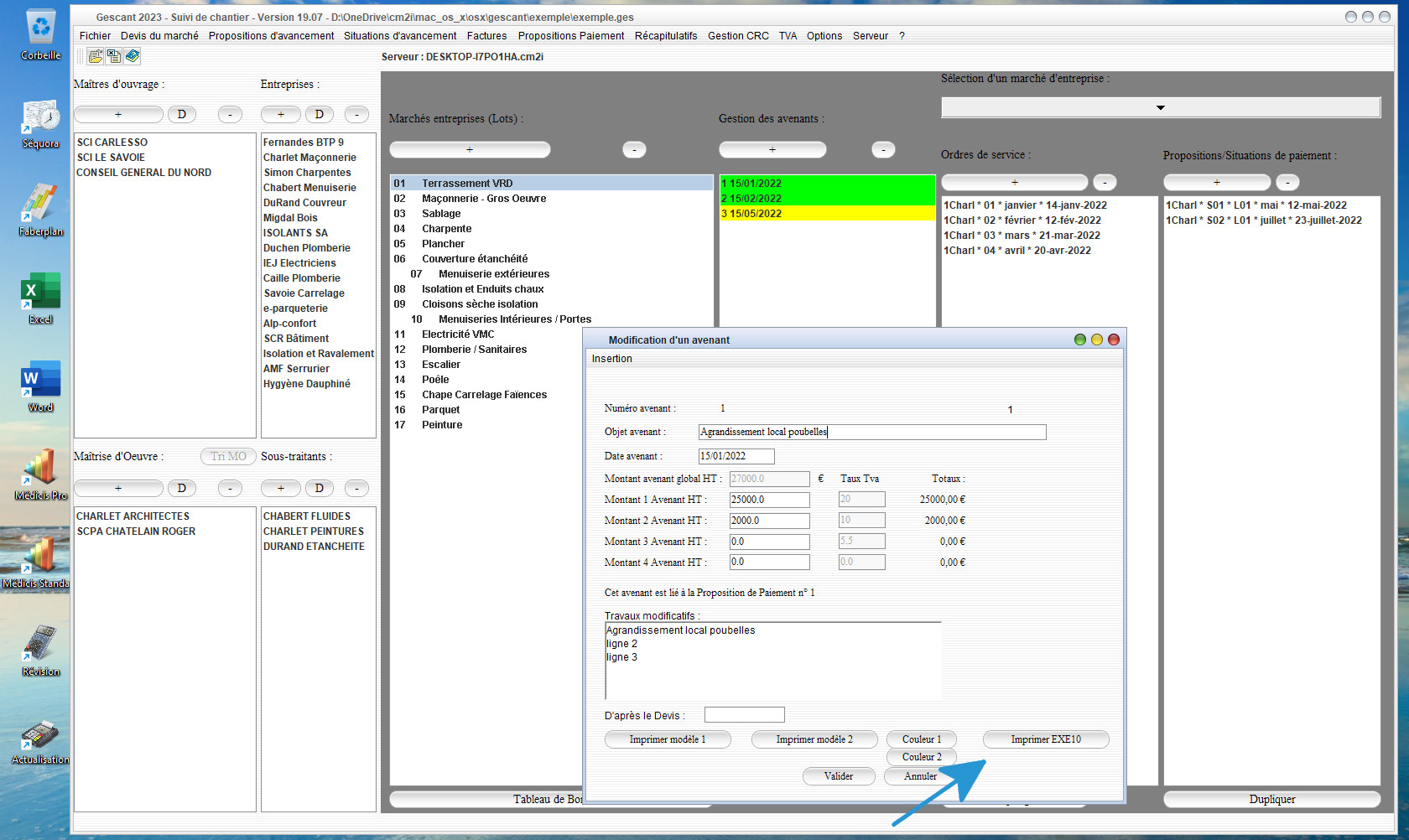 amélioraion de la liaison avec le formulaire exe10 dans le logiciel de suivi de chantier gescant mac et pc 19.07