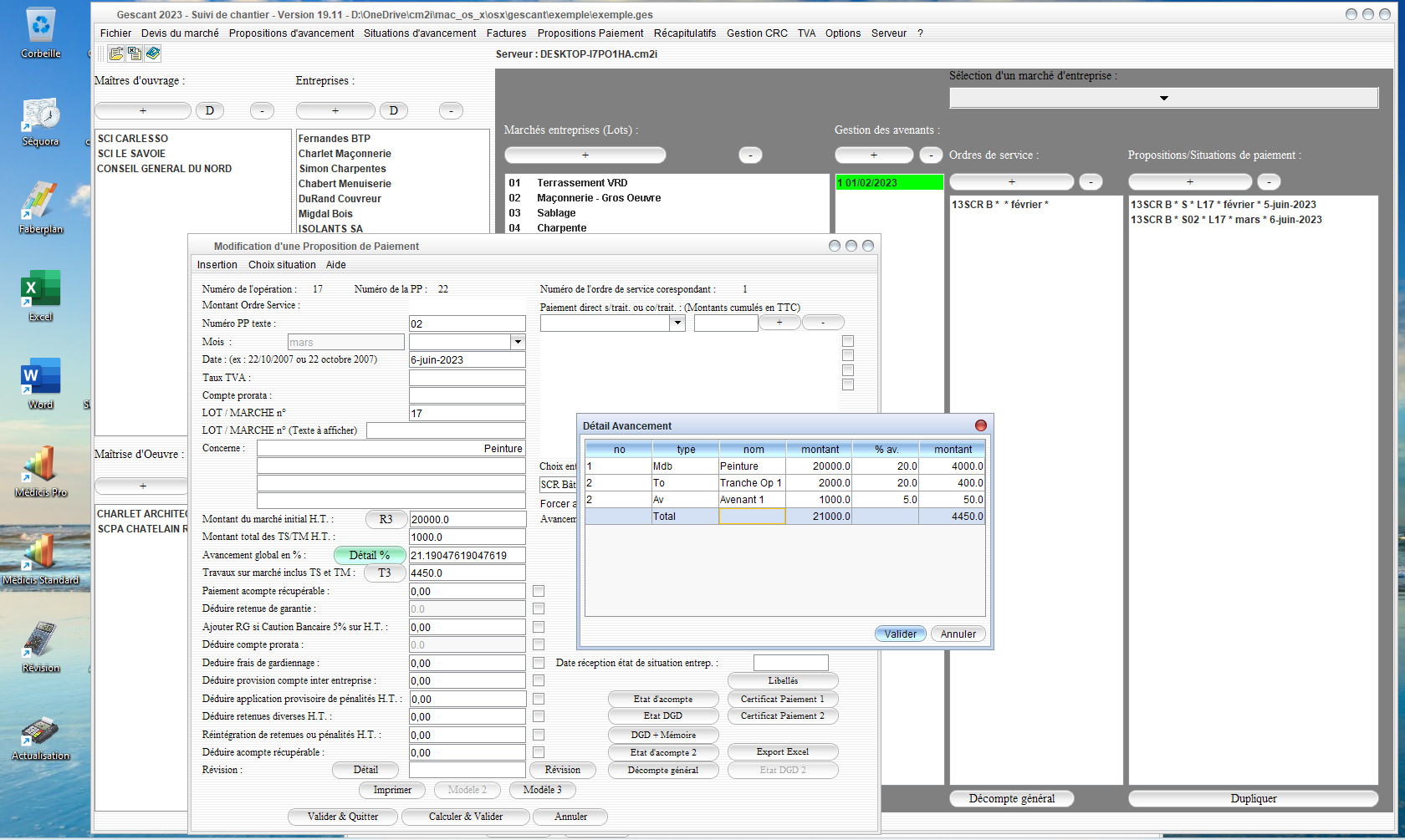 amélioration de la gestion du détail des avancements du logiciel de suivi de chantier gescant Mac et PC v19.11
