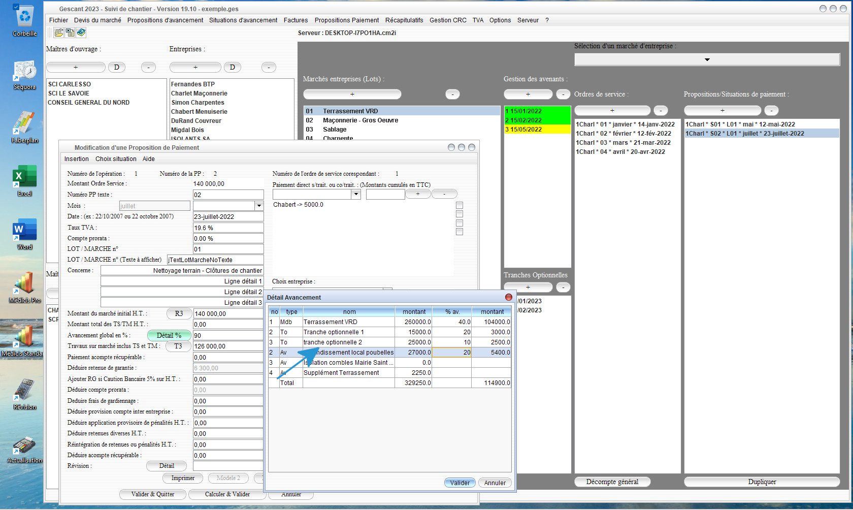 nouvelle gestion des avancements sur les tranches optionnelles du logiciel de suivi de chantier Gescant Mac et PC v19.10
