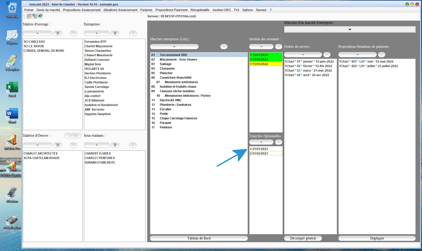 nouvelle gestion des tranches optionnelles du logiciel de suivi de chantier Gescant Mac et PC 19.10