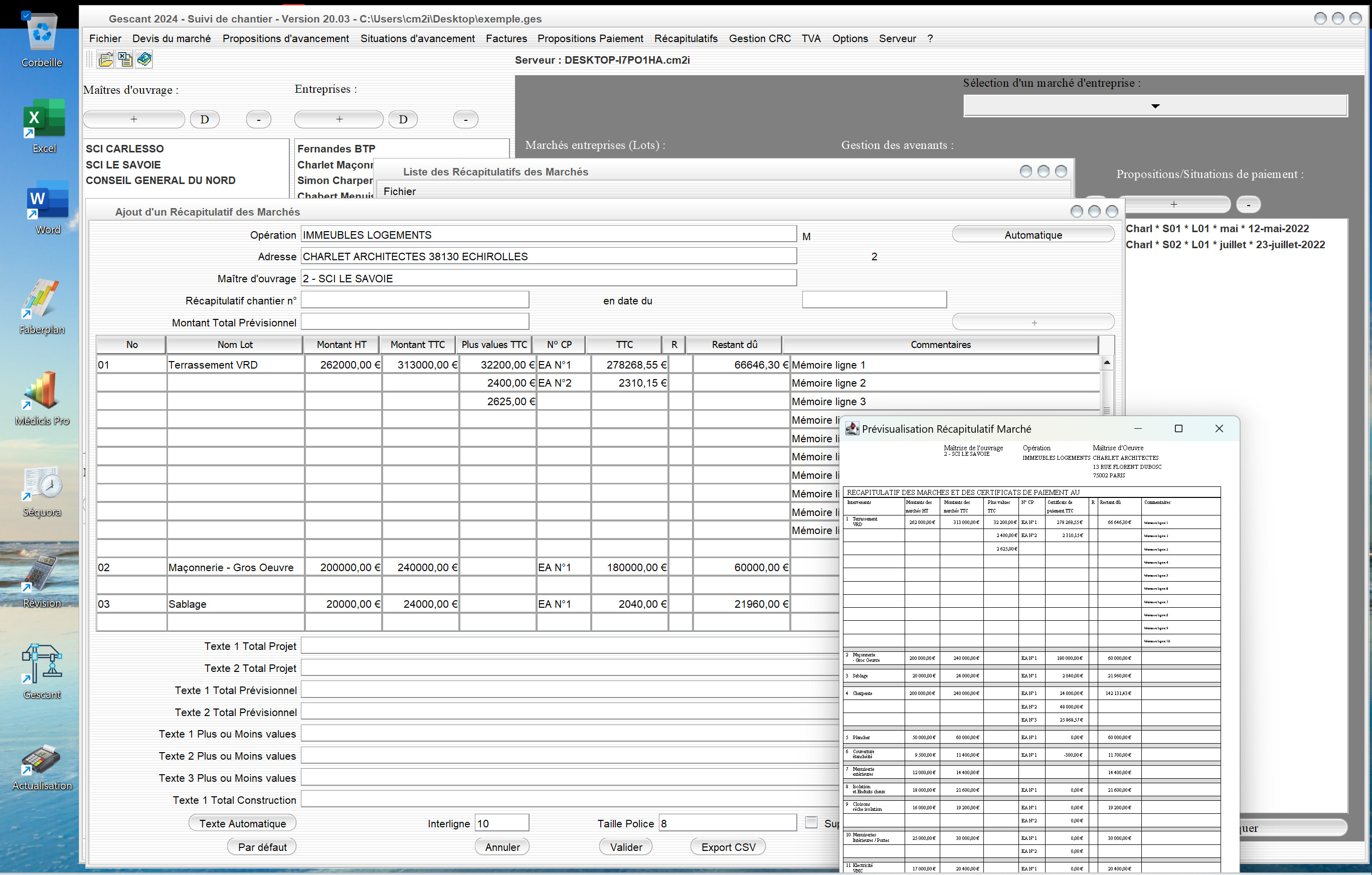 amélioration de l'impression des recapitulatifs du marché du logiciel de suivi de chantier Gescant Mac et PC v20.03