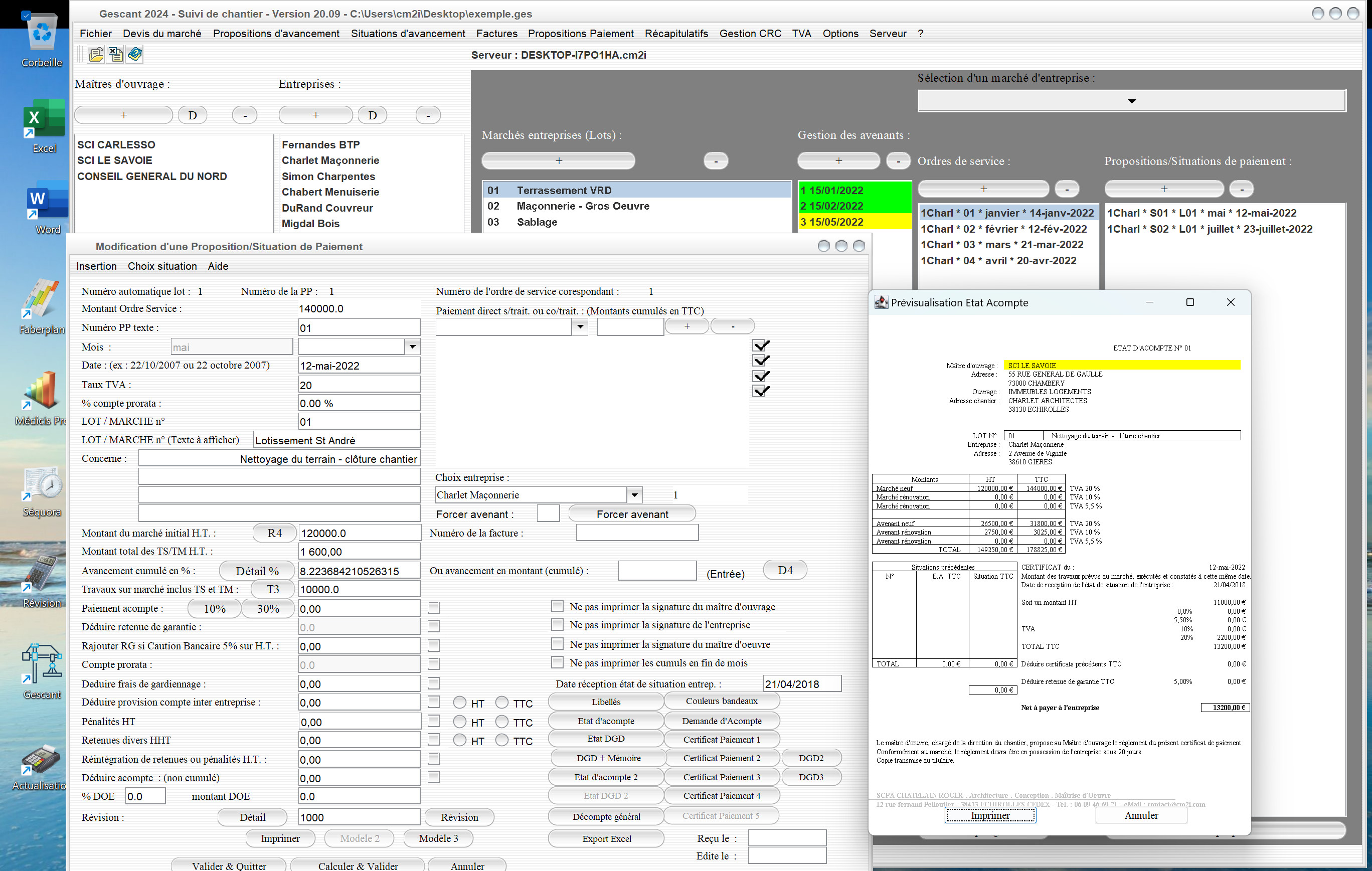amélioration de la gestion multi-taux de TVA sur les états d'acompte du logiciel de suivi de chantier Gescant Mac et PC v20.09