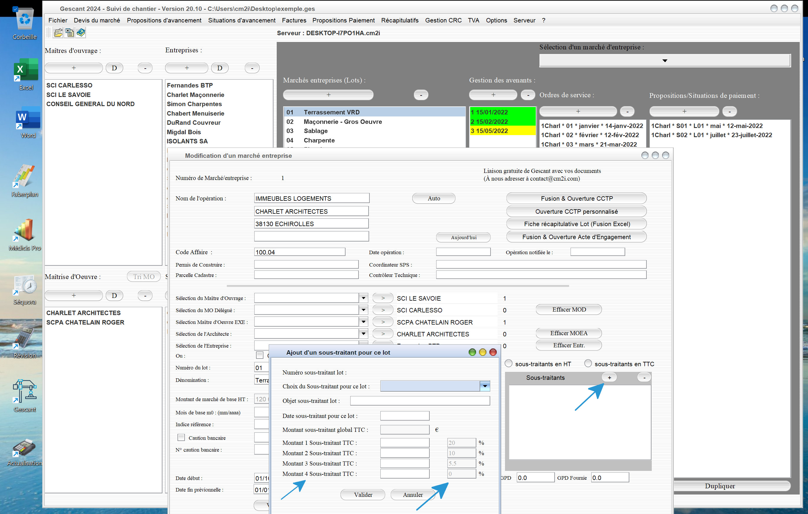nouvelle gestion des sous-traitants sans TVA dans les lots du marché du logiciel de suivi de chantier Gescant Mac et PC v20.10