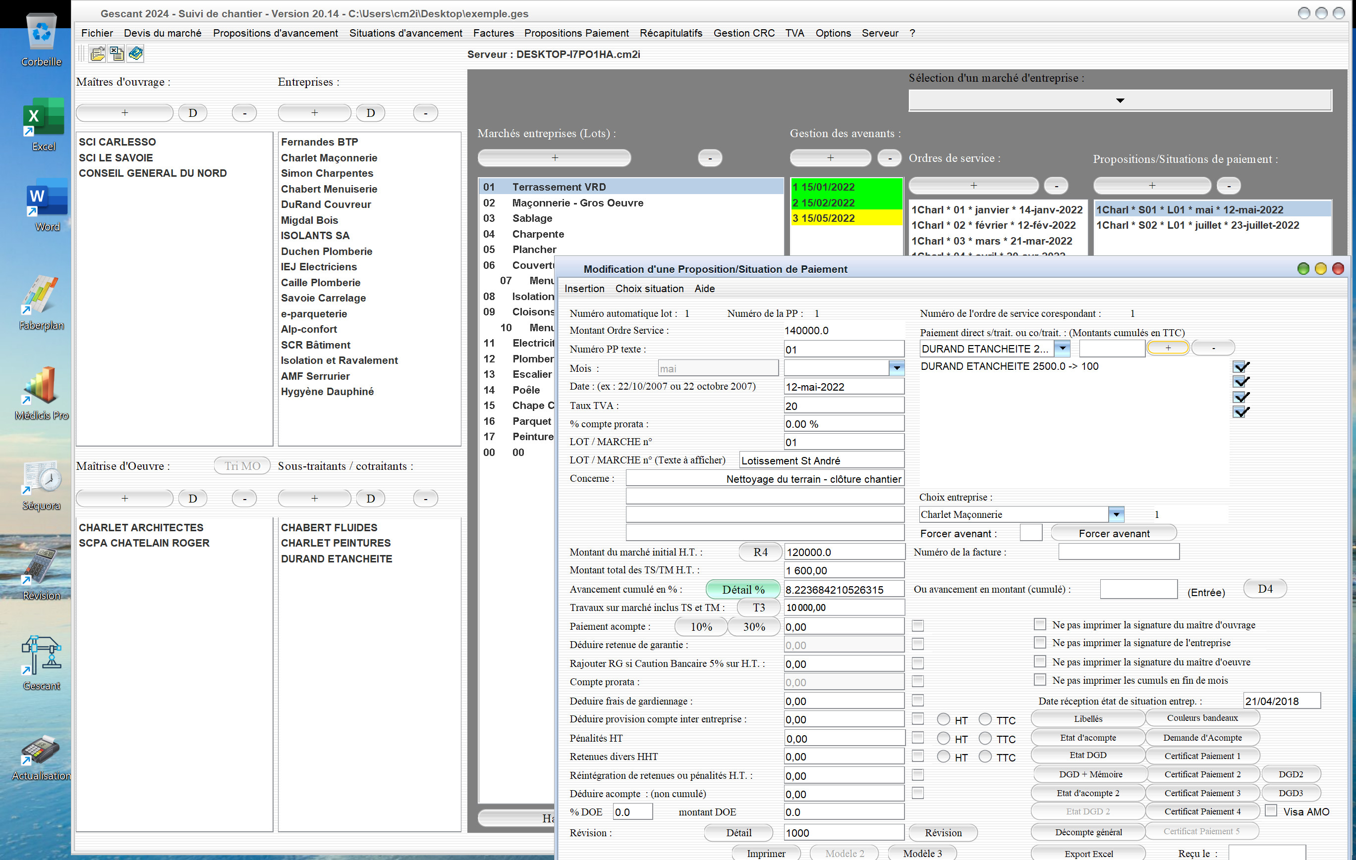 amélioration de la gestion des sous-traitant des situations du logiciel de suivi de chantier Gescant Mac et PC v20.14