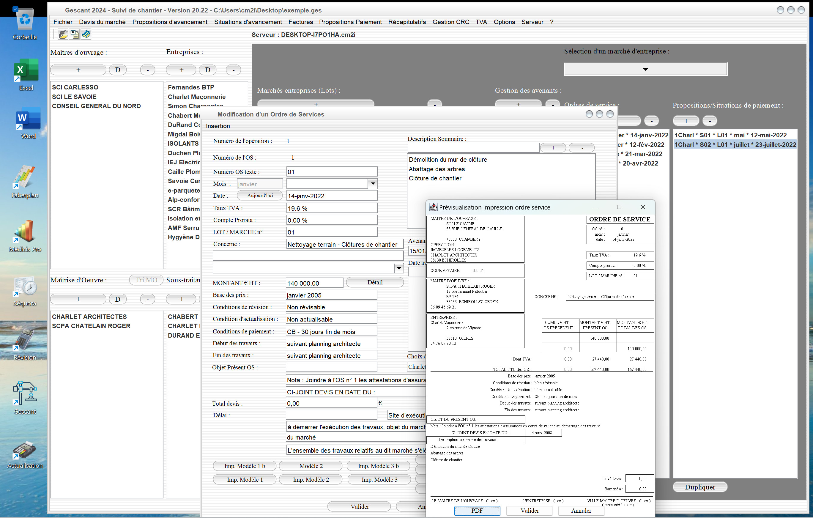 amélioration du modèle 1 d'ordre de service du logiciel de suivi de chantier Gescant Mac et PC v20.22