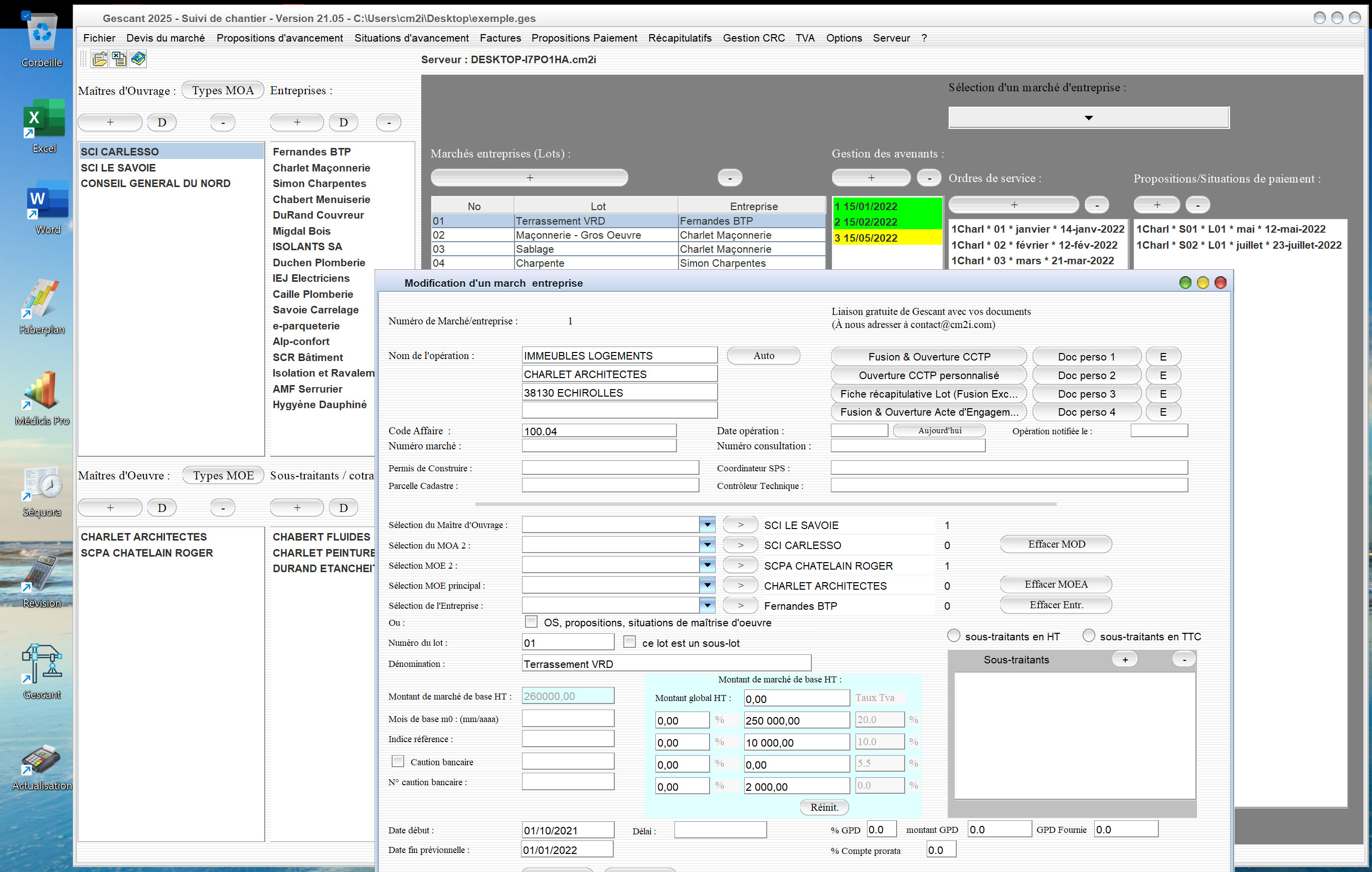amélioration de la sélection des maître d'ouvrage des lots du marché dans le logiciel de suivi de chantier Gescant Mac et PC v21.05