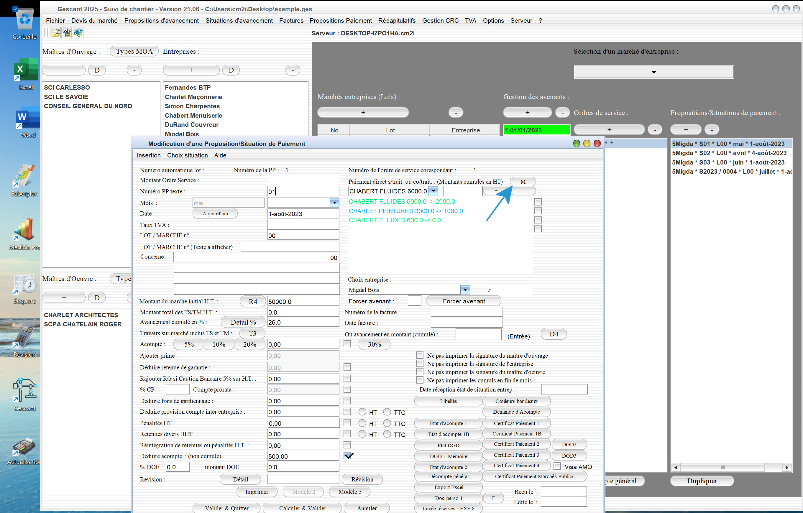 nouvelle possibilité de modification des paiements directs cotraitant / sous-traitant du logiciel de suivi de chantier Gescant Mac et PC v21.06