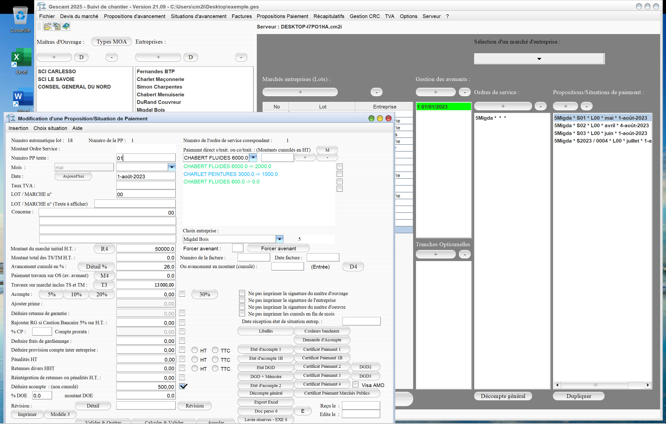 apture du logiciel Gescant Mac et PC version 21.09 montrant l’amélioration de la différenciation entre cotraitants et sous-traitants dans les situations pour le suivi de chantier en maîtrise d’œuvre
