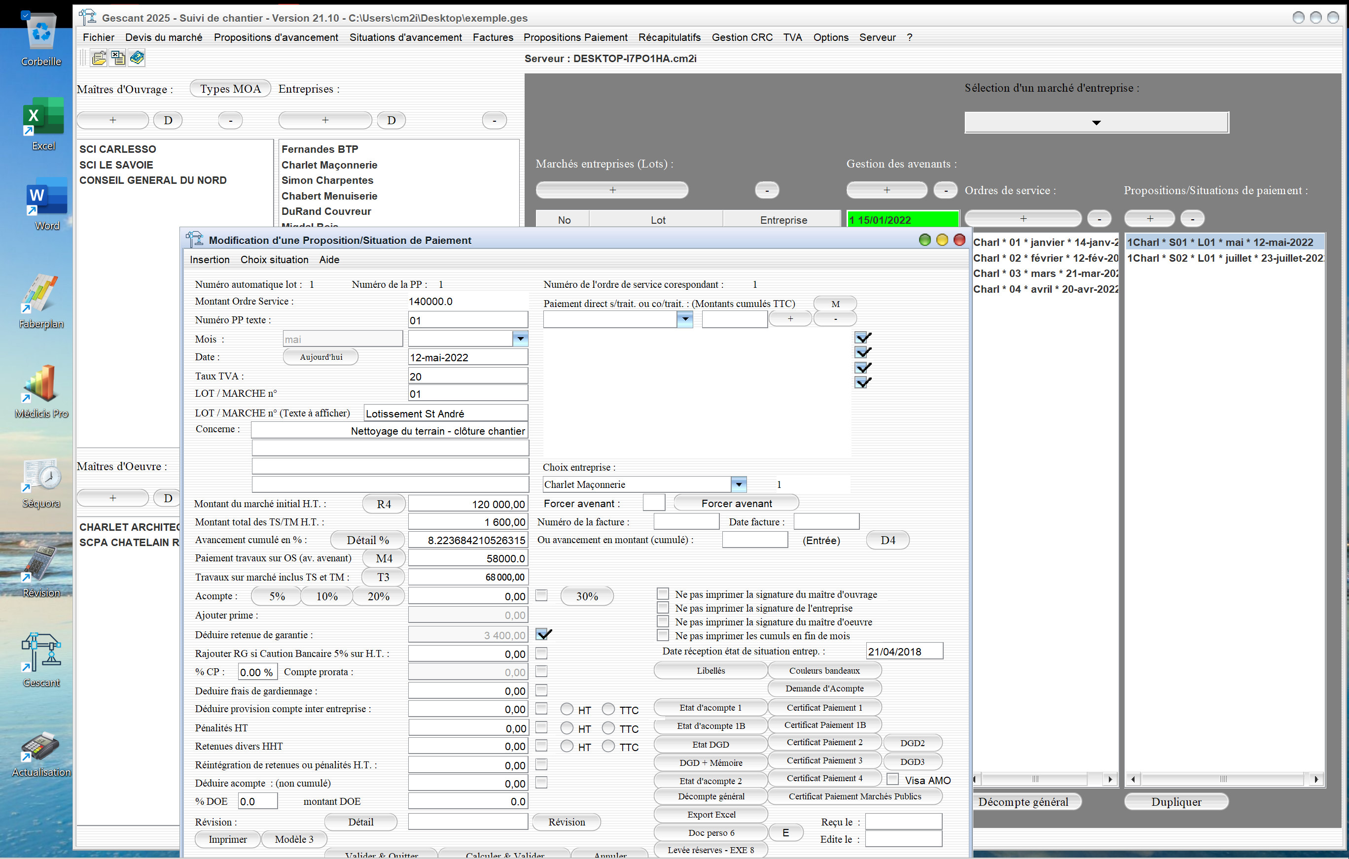 Capture du logiciel Gescant Mac et PC version 21.10 montrant l’amélioration de l’édition des situations pour le suivi de chantier en maîtrise d’œuvre