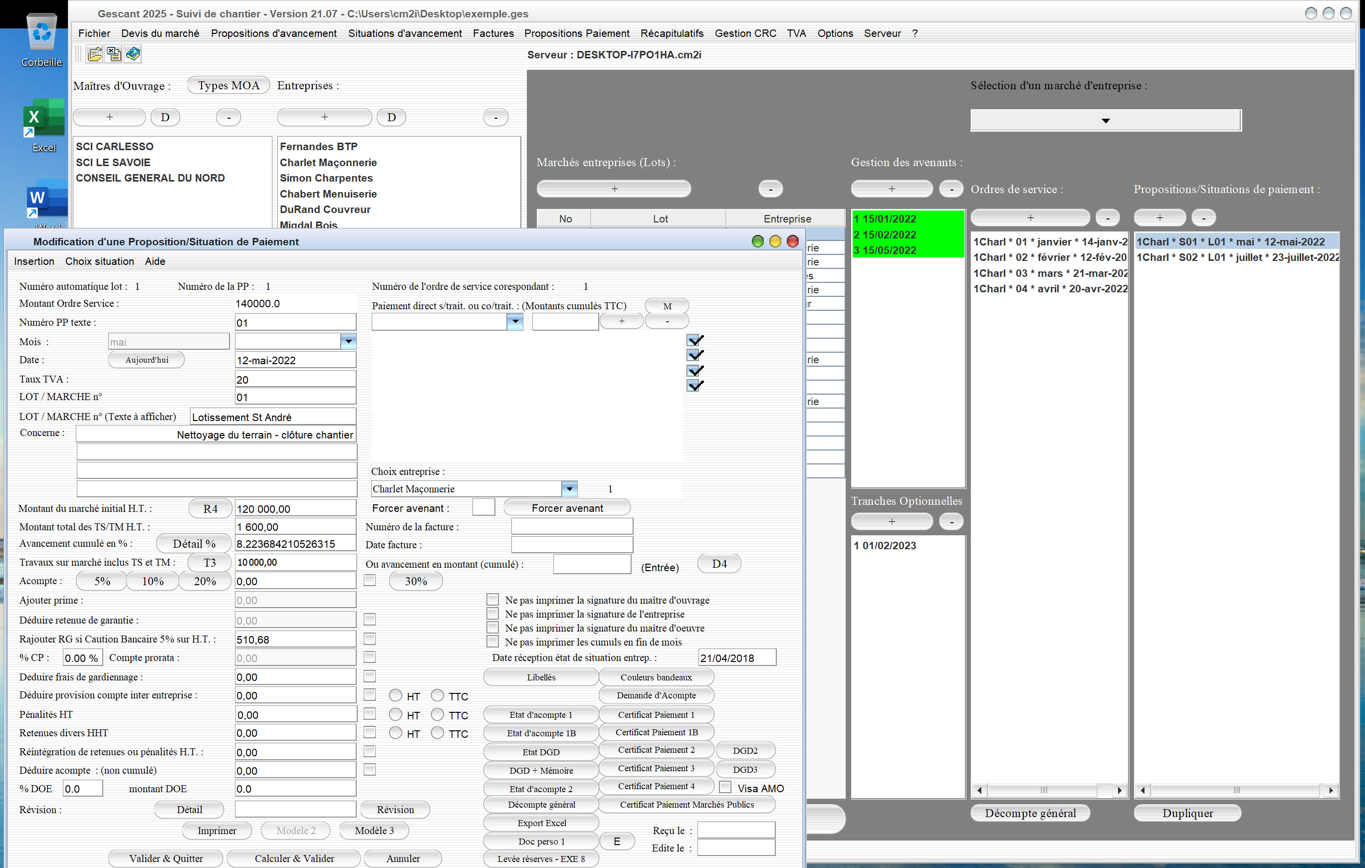 Capture du logiciel Gescant Mac et PC version 21.07 illustrant l’amélioration de la récupération du numéro de marché pour les situations dans le cadre du suivi de chantier en maîtrise d’œuvre