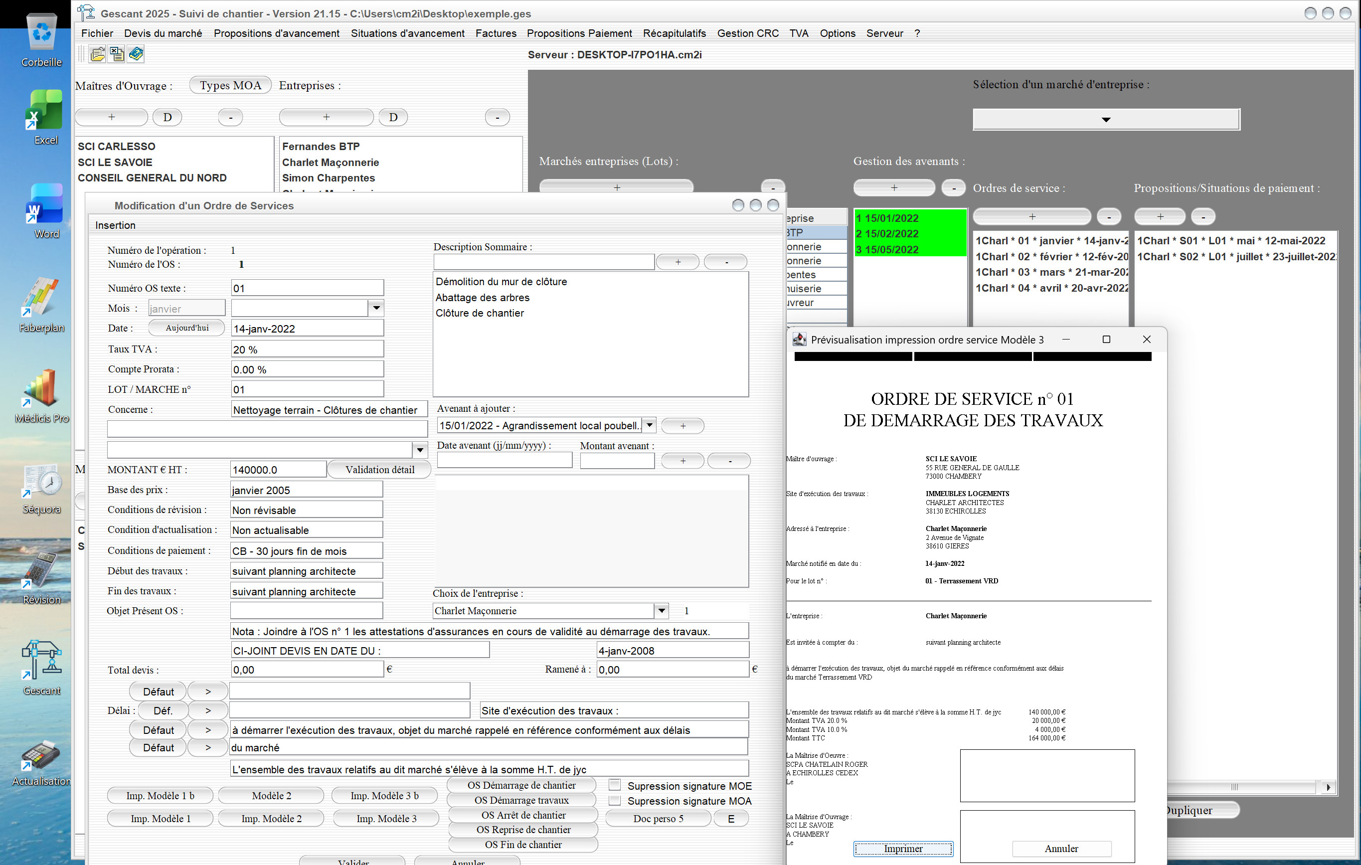 Capture d'écran de la fonctionnalité d'amélioration mode multi tva ordres de service de suivi de chantier dans le logiciel de maîtrise d'œuvre pour Mac et PC, version v2115, destiné aux architectes et professionnels de la maîtrise d'œuvre