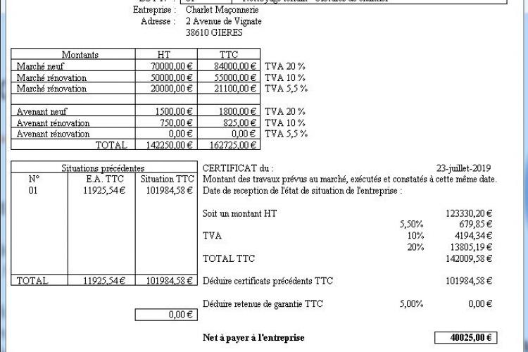 Etats d'acompte
