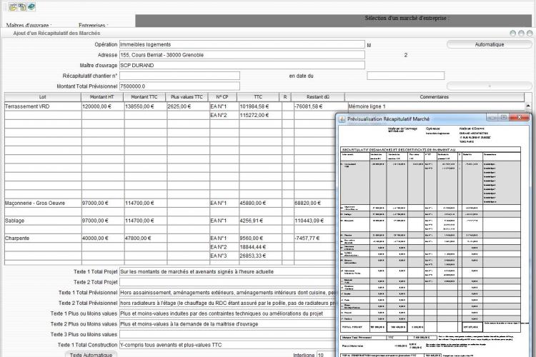 Récapitulatif des marchés et des certificats de paiements 