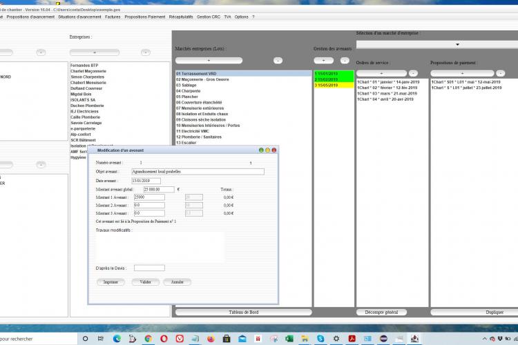 avenants dans la gestion et suivi de chantier Gescant mac et pc v16.04 