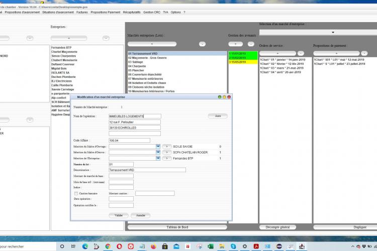 détail de l'opération du logiciel de gestion et de suivi de chantier mac et pc 16.04