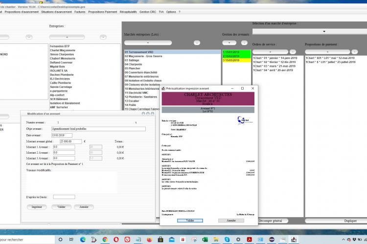 nouveau modèle d'avenant dans le logiciel de gestion et de suivi de chantier Gescant 16.04 Mac et PC