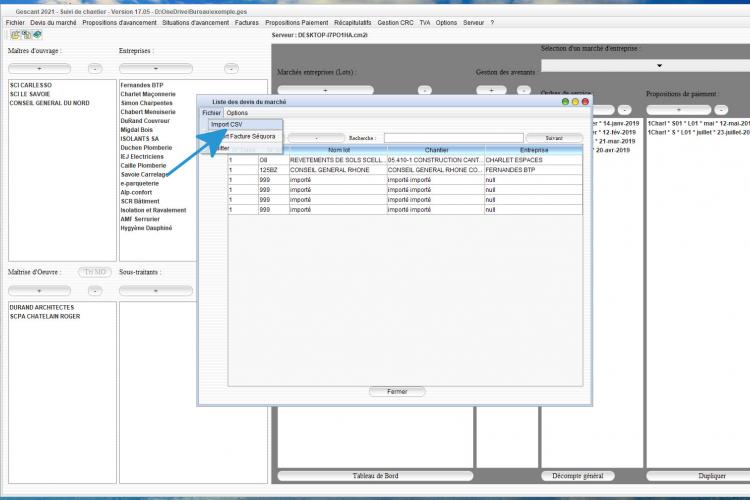 Import automatique de devis au format csv du logiciel de suivi de chantier Gescant Mac et PC 17.05
