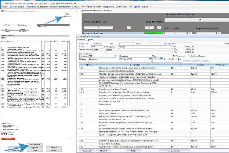 Modèle 2 de Devis du Logiciel de suivi de Chantier et Facturation Gescant Mac et PC 17.06