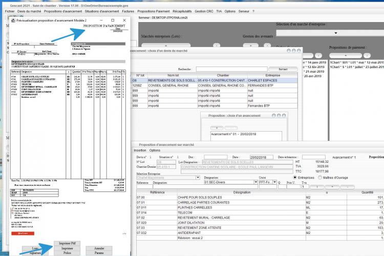 Modèle 2 de Proposition d'Avancement du Logiciel de Suivi de Chantier et Facturation Gescant Mac et PC 17.06