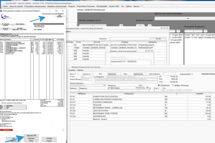 Modèle 2 de Situation d'Avancement du Logiciel de Suivi de Chantier et Facturation Gescant Mac et PC 17.06