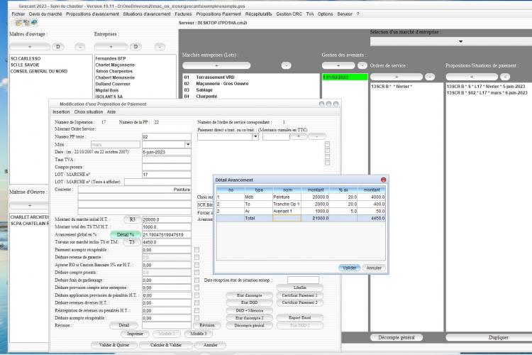 amélioration de la gestion du détail des avancements du logiciel de suivi de chantier Gescant Mac et PC v19.11