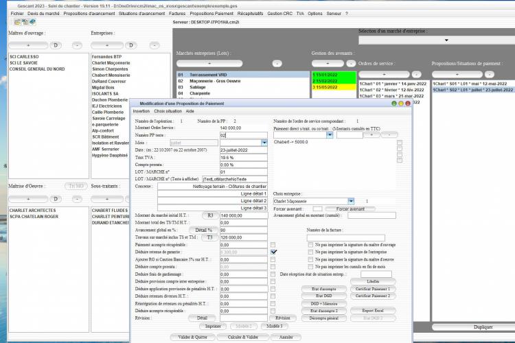 amélioration des situations de paiement du logiciel de suivi de chantier Gescant Mac et PC v19.11