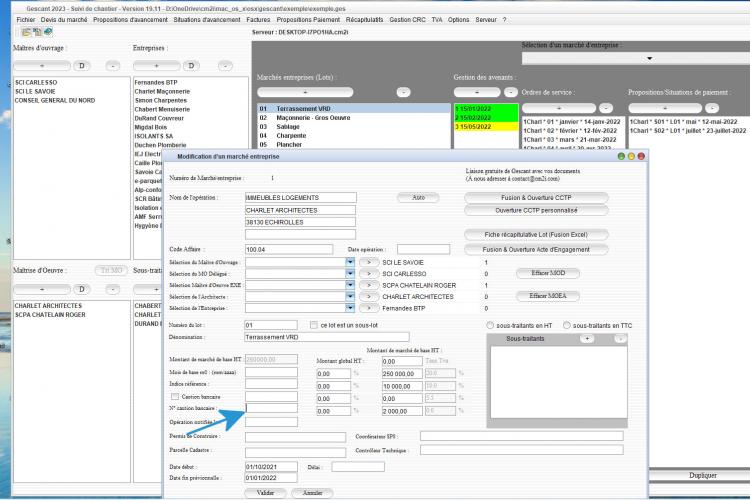nouvelle gestion du numéro de caution bancaire du logiciel de suivi de chantier Gescant Mac et PC v19.11