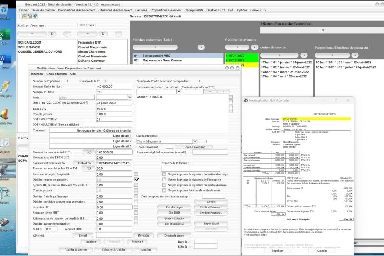amélioration de l'état d'acompte 1 du logiciel de suivi de chantier Gescant Mac et PC v19.14