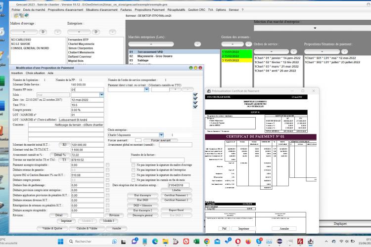 améliorations du certificat de paiement 2 du logiciel de suivi de chantier Gescant Mac et PC v19.12