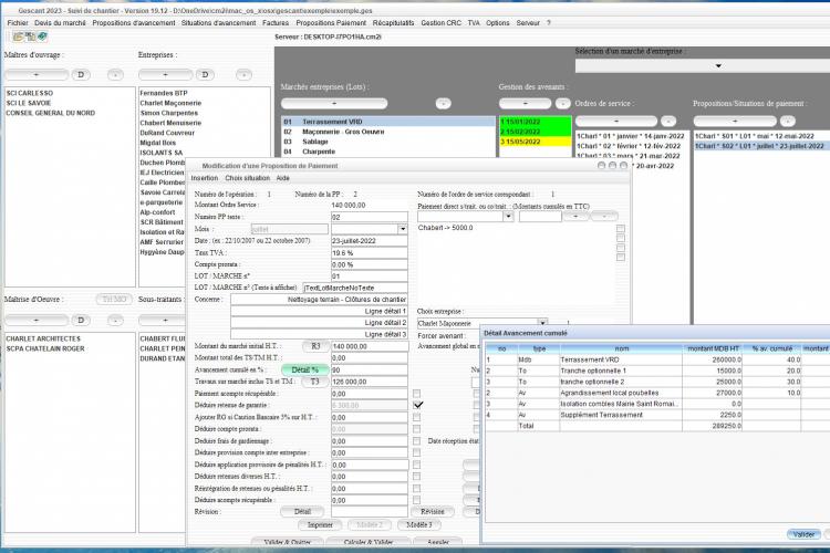 améliorations du détail des avancements dans le logiciel de suivi de chantier Gescant Mac et PC v19.12