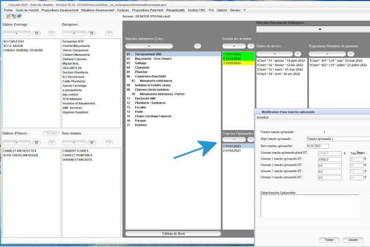 améliorations de la gestion des tranches optionnelles du logiciel de suivi de chantier Gescant Mac et PC v19.12