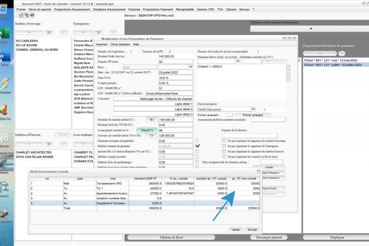  nouvelle gestion du détail des avancements non cumulés dans le logiciel de suivi de chantier Gescant Mac et PC v19.13