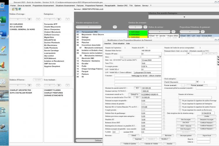 amélioration de la fenêtre des propositions/situations de paiement dans le logiciel de suivi de chantier Gescant Mac et PC v19.16