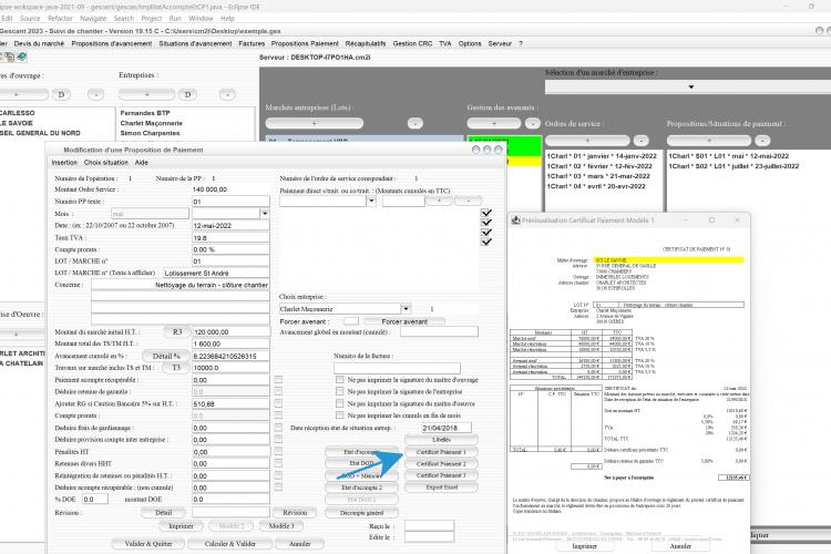 amélioration du modèle de certificat de paiement n°1 du logiciel de suivi de chantier Gescant Mac et PC v19.15