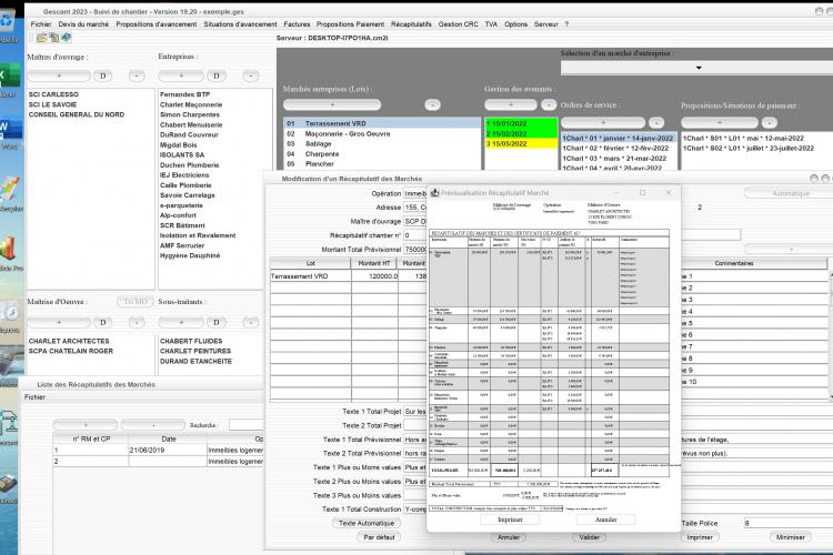 amélioration des récapitulatifs du marché du logiciel de suivi de chantier Gescant Mac et PC v19.20