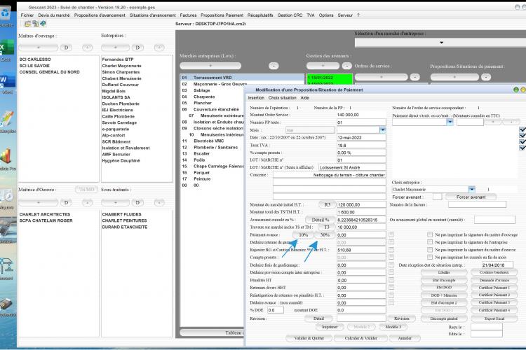 amélioration calcul automatique 10 pour cent et 30 pour cent des avance sur situation dans le logiciel de suivi de chantier Gescant Mac et PC v19.20