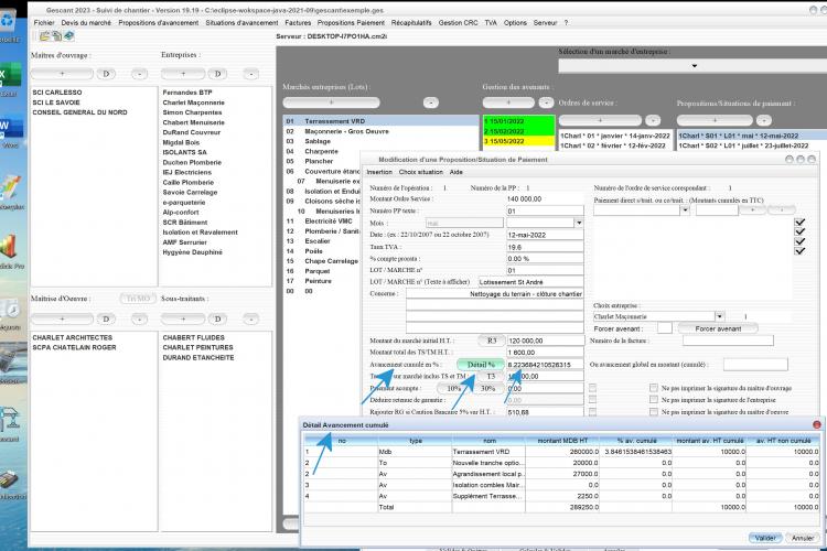 nouveau calcul automatique du détail d'avancement en pourcentage du logiciel de suivi de chantier Gescant Mac et PC v19.19